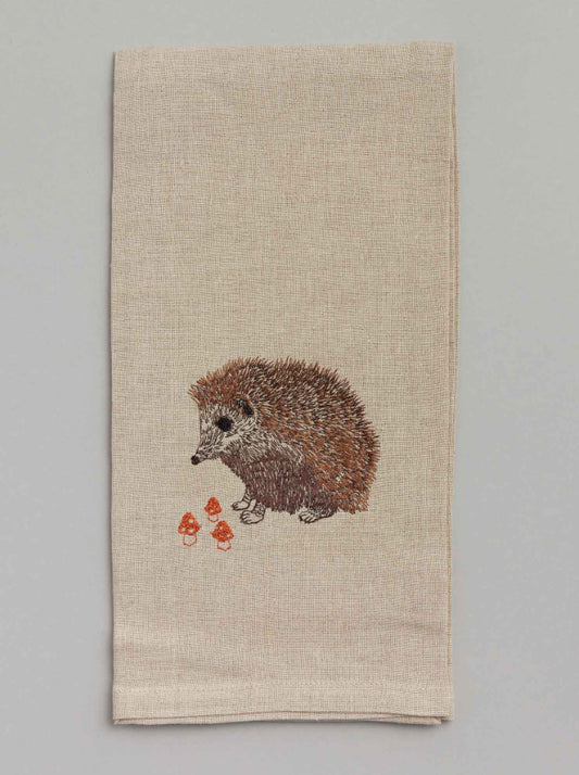 Hedgehog with Mushrooms Tea Towel 18x25