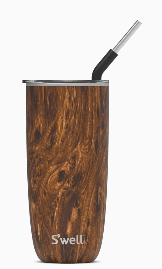 Stainless Steel Teakwood 24oz Tumbler with Straw