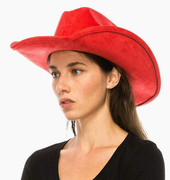 Cattleman Cowboy-Cowgirl Hat - Vegan Suede- Red