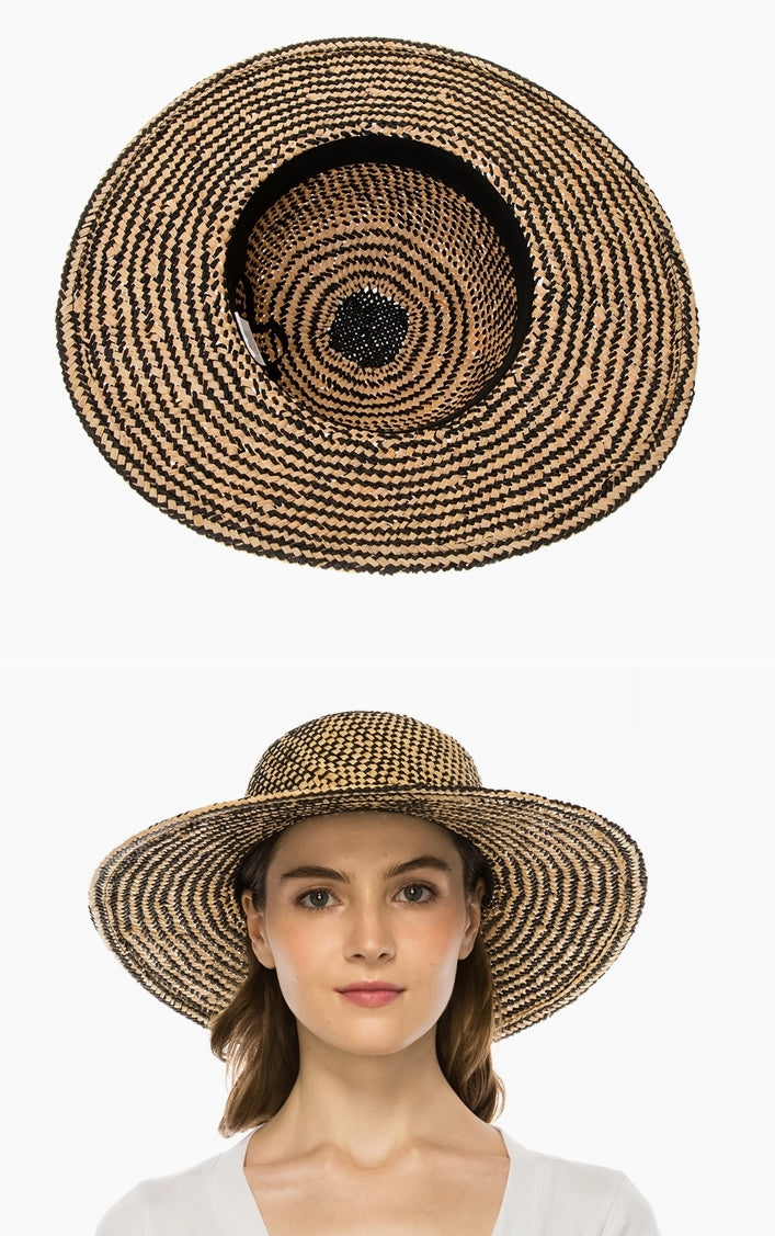 1986 Natural/Black Raffia Sun Hat