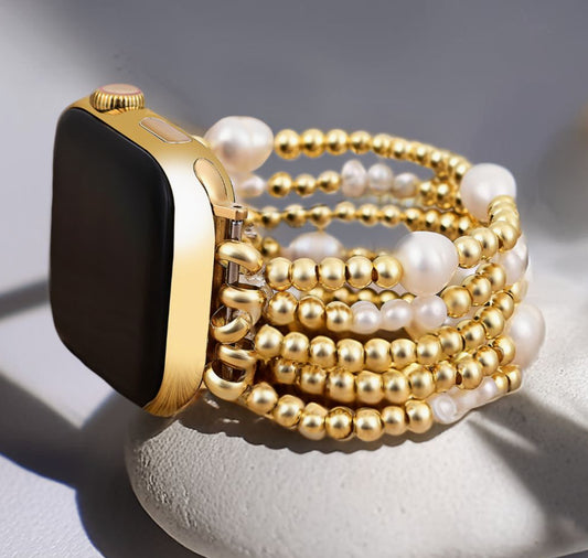 Gold and Pearl Stretch Apple Watch Strap