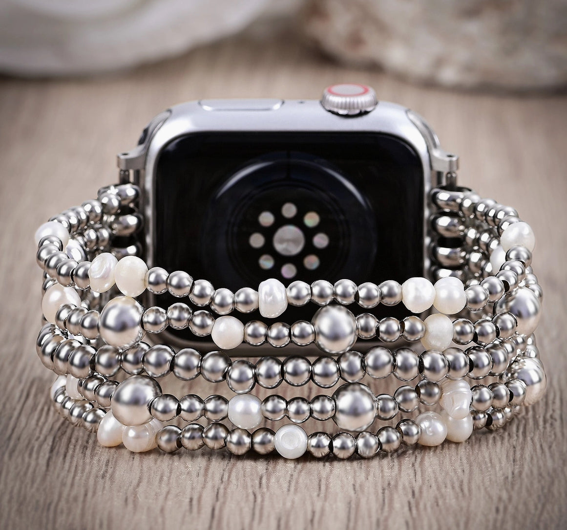 Shimmering Pearl Stretch Apple Watch Strap